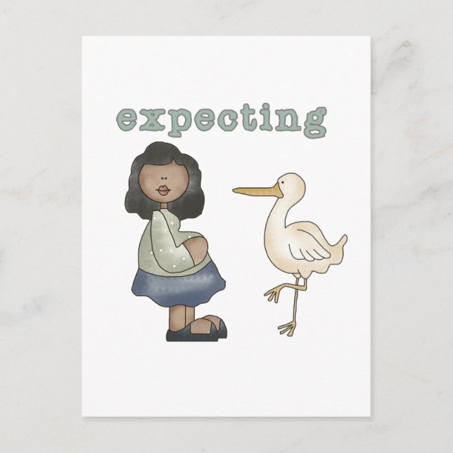 Expecting - African American Mum to Be and Stork Postcard (Front)