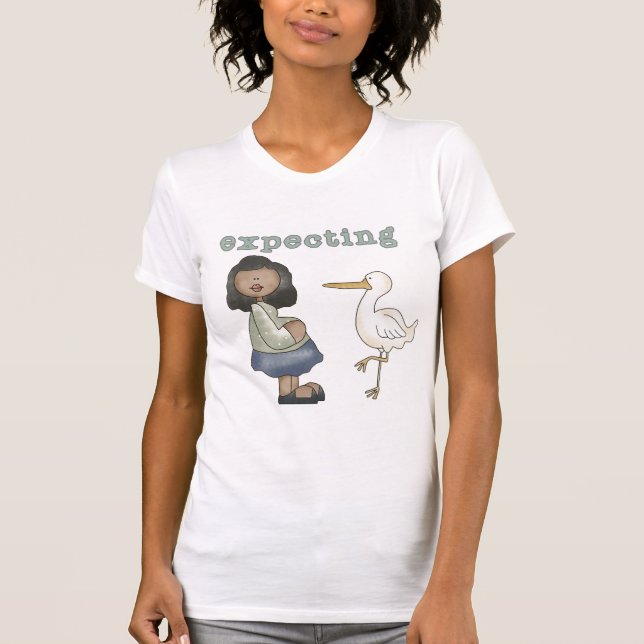 Expecting - African American Mum to Be and Stork T-Shirt (Front)