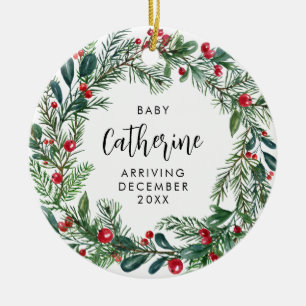 Expecting Baby Pregnancy Announcement Botanical Ceramic Tree Decoration