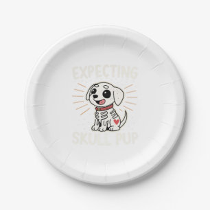 Expecting Skull Pup Halloween Paper Plate