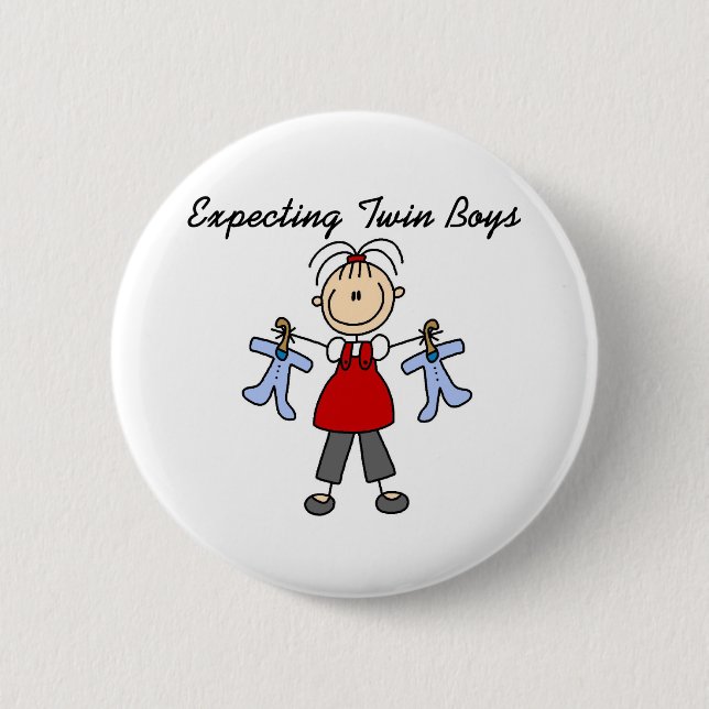 Expecting Twin Boys 6 Cm Round Badge (Front)