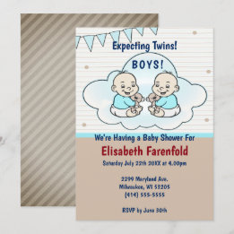 Expecting Twin Boys in Cloud Baby Shower Invitation