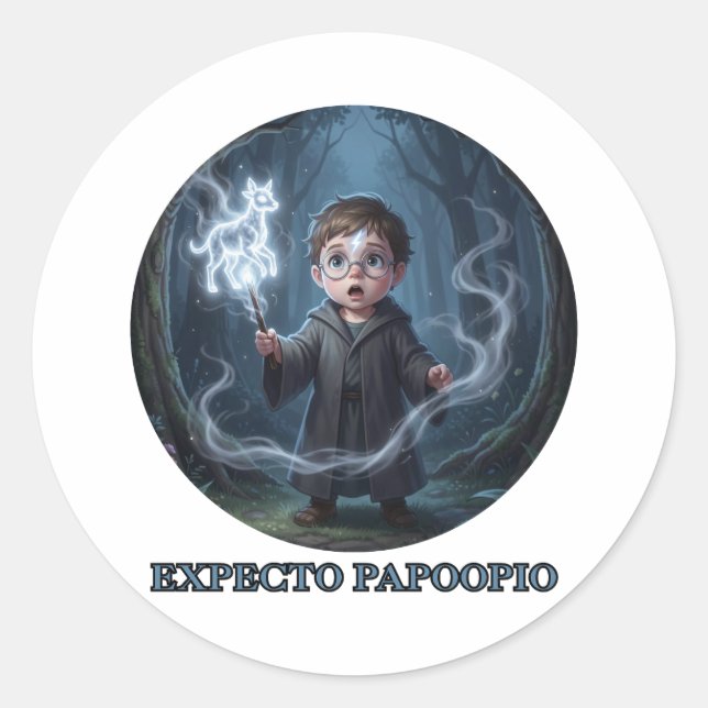 Expecto Papoopio Baby Wizard Cute Magical Spell  Classic Round Sticker (Front)