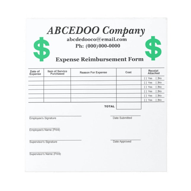 Expense Report Notepad (Front)