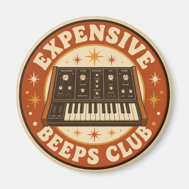 Expensive Beeps Club – Funny Synth Nerd Magnet (Front)