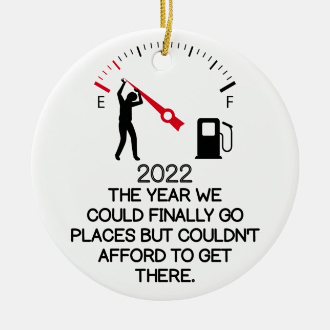 expensive gas joke funny 2022 ceramic tree decoration (Front)