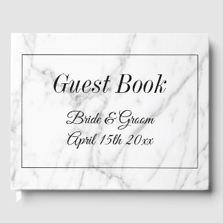 Expensive white marble print wedding guest book