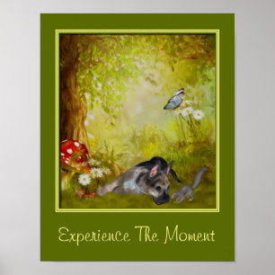 Experience The Moment Inspirational Quote Puppy Poster