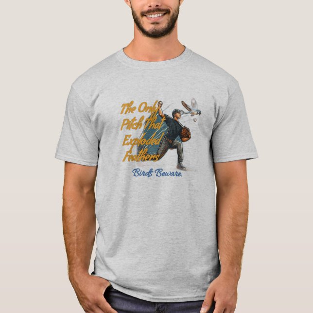 Exploded Feathers, Funny Baseball  T-Shirt (Front)