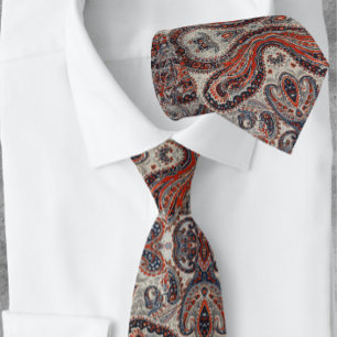 Exploded Paisley Pattern Floral Red Gray Tie