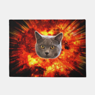 Exploding Cat Fireball Funny Door Mat