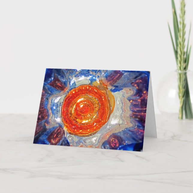 Exploding Cosmos Art Glass - Van Gogh Orange Sun Holiday Card (Front)