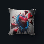 Exploding Hearts & Tears: 3D Emotional Burst Cushion<br><div class="desc">A powerful 3D design depicting abstract heart and tear shapes dynamically bursting outwards,  symbolising a rush of intense and contrasting emotions. Dramatic lighting accentuates the energy of the moment.</div>