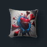 Exploding Hearts & Tears: 3D Emotional Burst Cushion<br><div class="desc">A powerful 3D design depicting abstract heart and tear shapes dynamically bursting outwards,  symbolising a rush of intense and contrasting emotions. Dramatic lighting accentuates the energy of the moment.</div>