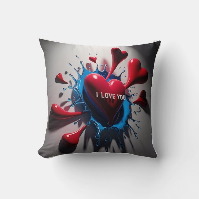 Exploding Hearts & Tears: 3D Emotional Burst Cushion (Front)