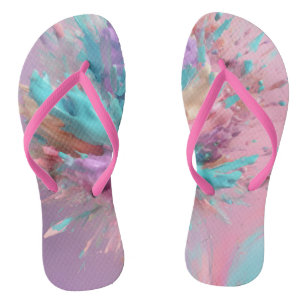 Exploding Paint Abstract Pink Turquoise Lilac Jandals