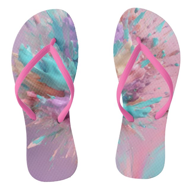 Exploding Paint Abstract Pink Turquoise Lilac Jandals (Footbed)