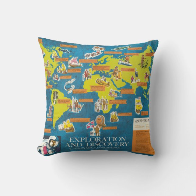 Exploration and Discovery Visual-History World Map Cushion (Front)