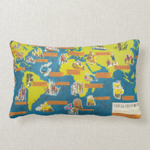 Exploration and Discovery Visual-History World Map Lumbar Cushion