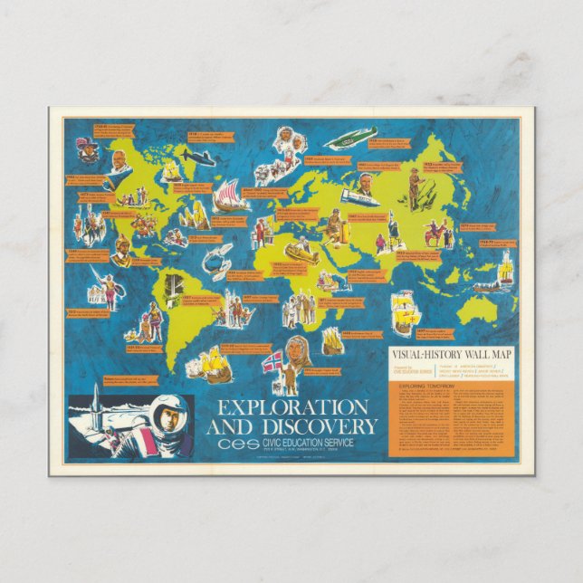 Exploration and Discovery Visual-History World Map Postcard (Front)