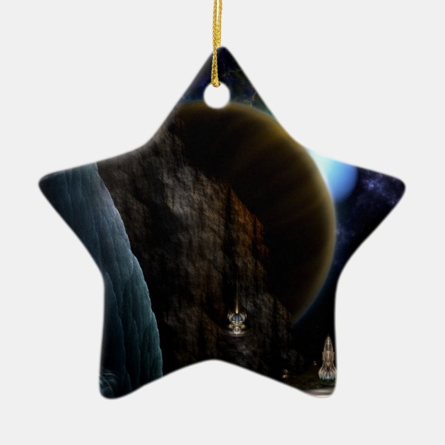 Exploration Of Space Fractal Art Ceramic Tree Decoration (Front)