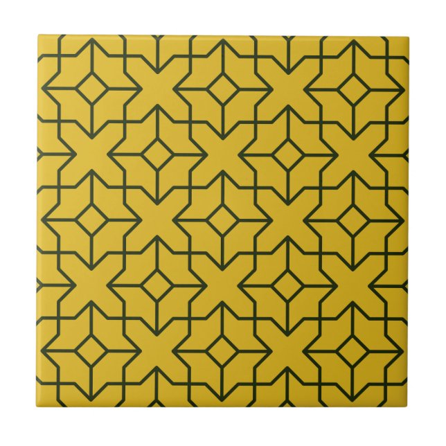 Explore a Symmetrical Yellow Geometric Pattern Tile (Front)