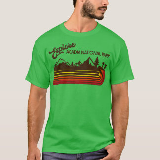 Explore Acadia National Park Retro 70s80s Stripe T-Shirt