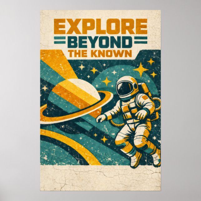 Explore Beyond the Known — Retro Space Voyage Poster (Front)