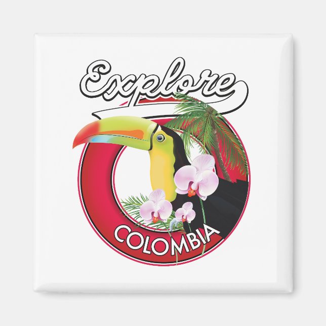 Explore Colombia retro logo Button Magnet (Front)