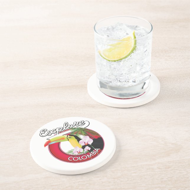 Explore Colombia retro logo Coaster (Side)