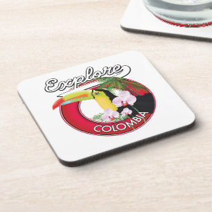 Explore Colombia retro logo Coaster