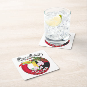 Explore Colombia retro logo Square Paper Coaster