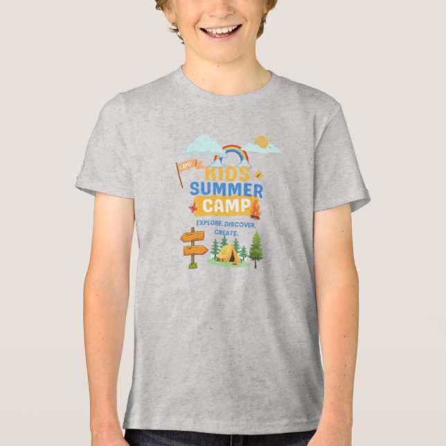 "Explore. Discover. Create. – Kid's Camp Tee" Tri-Blend Shirt (Front)