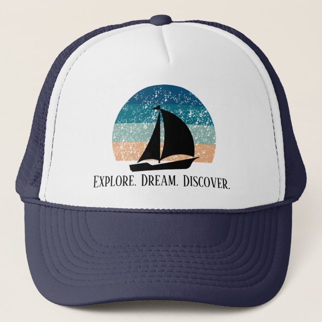 Explore. Dream. Discover. Travel Trucker Hat  (Front)