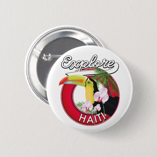 Explore Haiti logo travel patch. 6 Cm Round Badge (Front & Back)