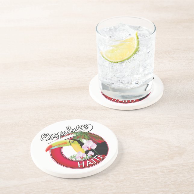 Explore Haiti logo travel patch. Coaster (Side)
