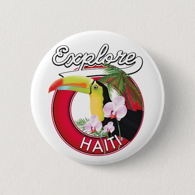 Explore Haiti logo travel patch. Poster 6 Cm Round Badge (Front)