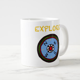 EXPLORE - happy camper compass Large Coffee Mug