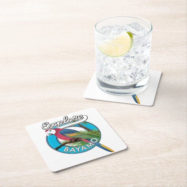 Explore Hawaii retro logo Ceramic Tile Beverage Co Square Paper Coaster (Insitu)