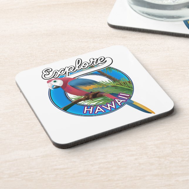 Explore Hawaii retro logo Ceramic Tile Coaster (Left Side)