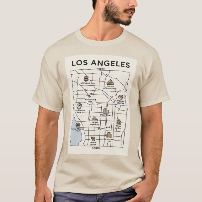 Explore Los Angeles – Minimalist Iconic Map T-Shirt (Front)