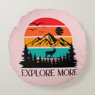 Explore More Mountain Nature Adventure Outdoor Round Cushion