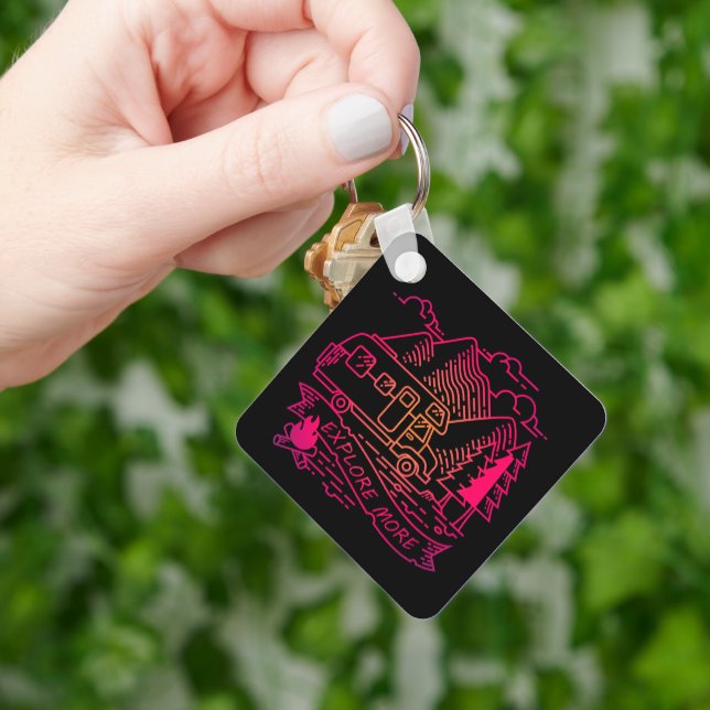 Explore More Pink Camper Van Mountain Nature Lover Key Ring (Hand)