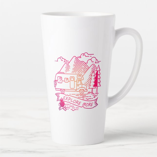 Explore More Pink Camper Van Mountain Nature Lover Latte Mug (Right)