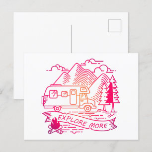Explore More Pink Camper Van Mountain Nature Lover Postcard