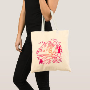 Explore More Pink Camper Van Mountain Nature Lover Tote Bag