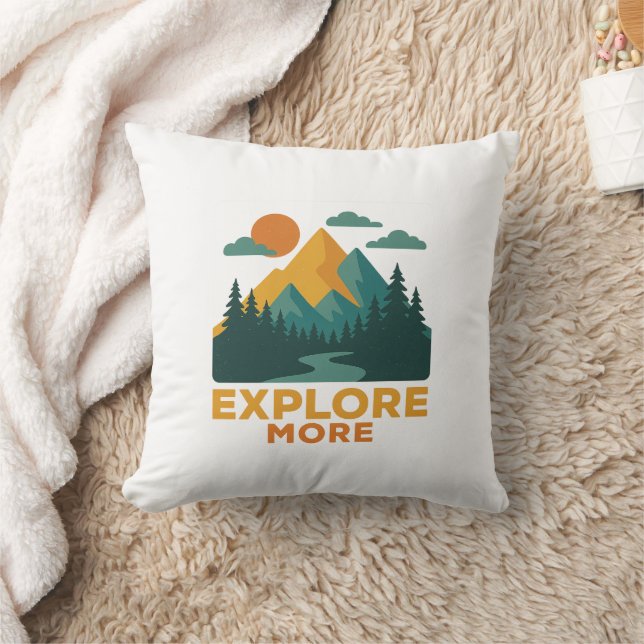 Explore More – Retro Mountain & Forest Adventure Cushion (Blanket)
