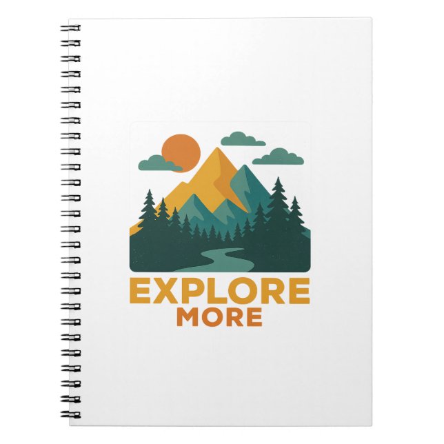 Explore More – Retro Mountain & Forest Adventure Notebook (Front)