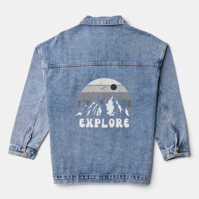 Explore Mountain Nature Hiking Camping Travel Road Denim Jacket (Back)