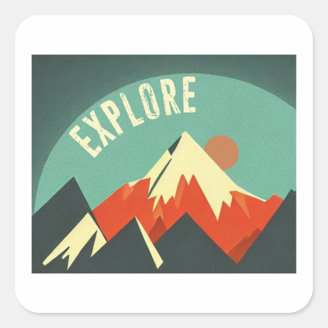Explore Mountains Square Sticker (Front)
